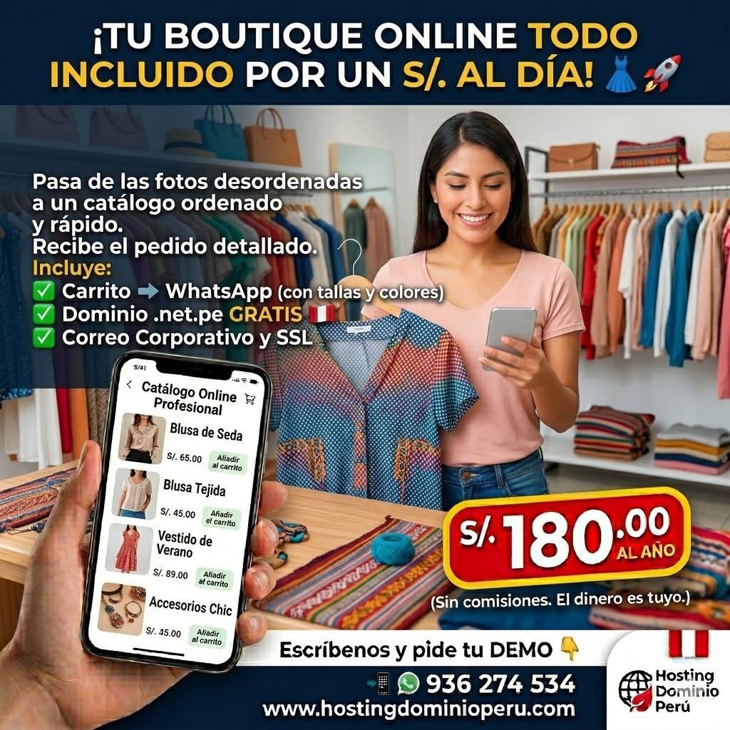 Catálogo de ropa online con sistema de tallas y modelos para tiendas de moda en Perú