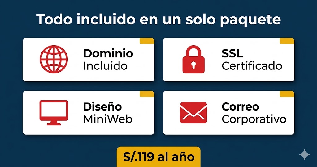 Tu Primera Web HostingDominioPeru - Dominio SSL MiniWeb Correo Corporativo todo incluido